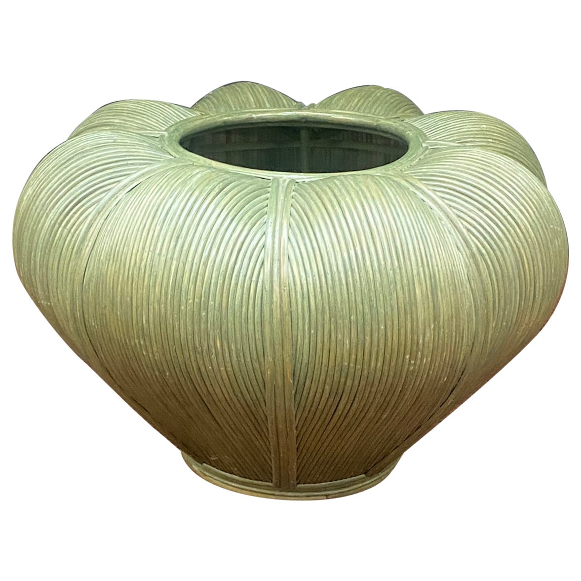 Large Bamboo and Rattan flowerpot , circa 1970 For Sale