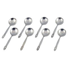 Georg Jensen, Acorn. Set of eight large bouillon spoons in sterling silver. 