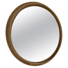 Retro Mid-century Brutalist illuminated bronzed brass round mirror