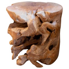 Unique Wooden stool with Rounded Shape and Hollow Holes