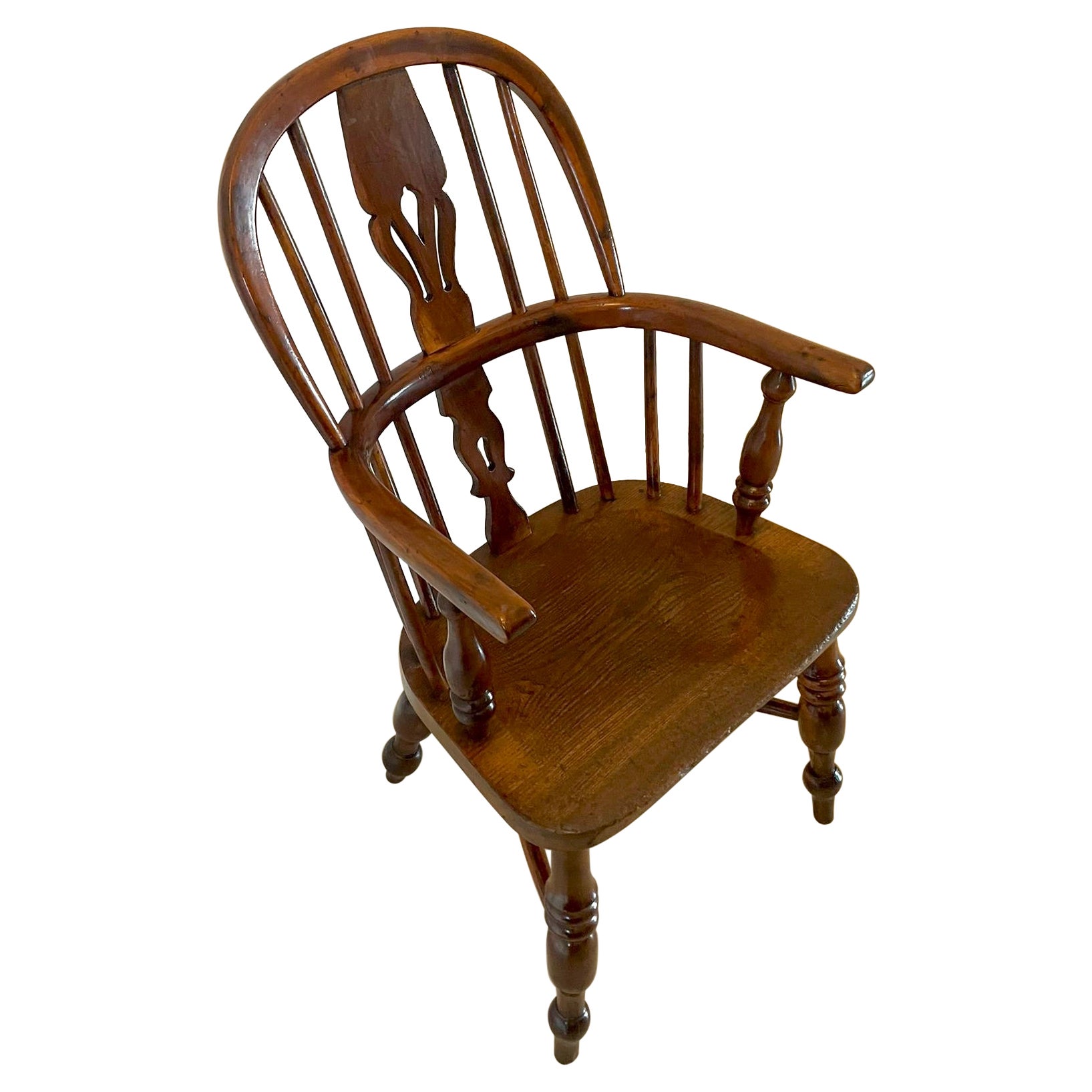 Antique George III Child’s Yew Wood Windsor Armchair For Sale