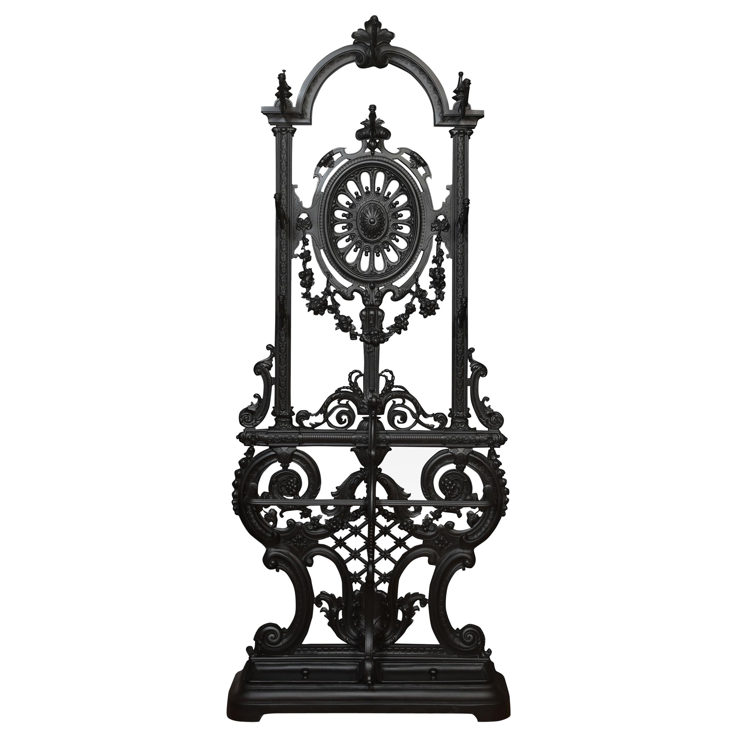 Coalbrookdale style cast iron hall stand For Sale