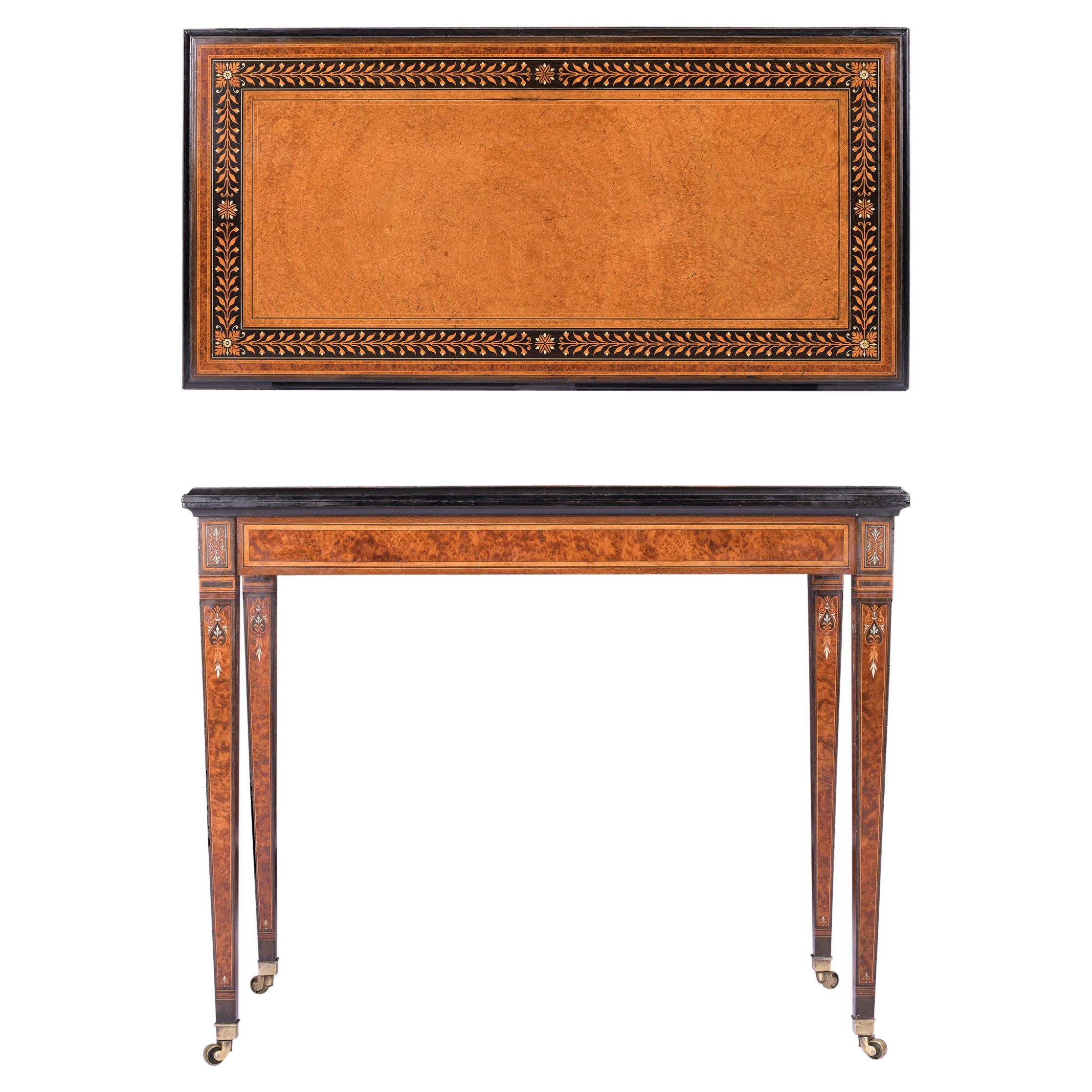 Console/table à cartes Amboyna du 19ème siècle attribuée à Holland & Sons en vente