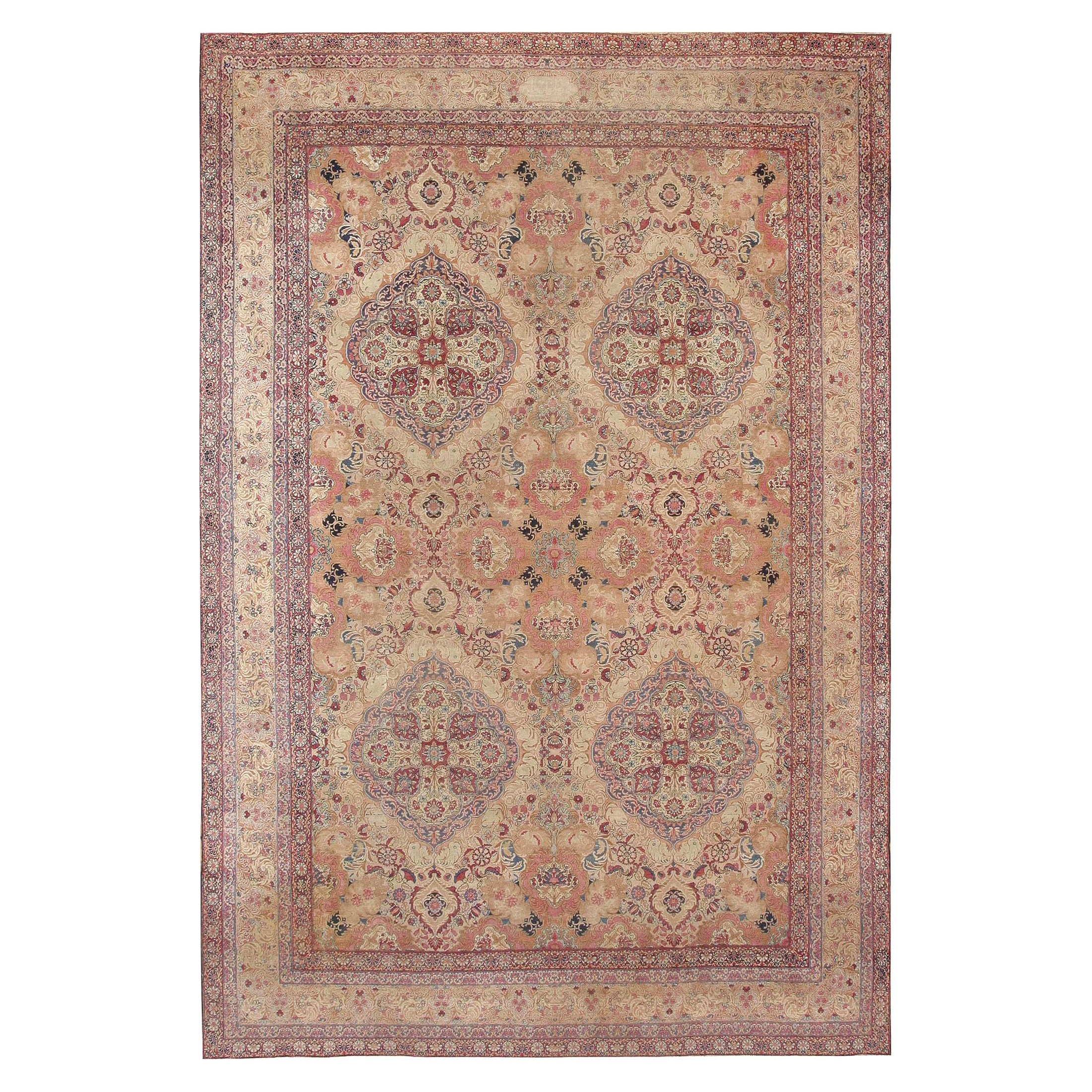 Antiker persischer Kerman-Lavar-Teppich. 10 Fuß x 14 Fuß 5 Zoll