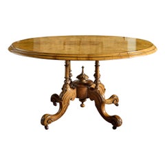 Nineteenth Century English  Burled Walnut Oval Breakfast Table