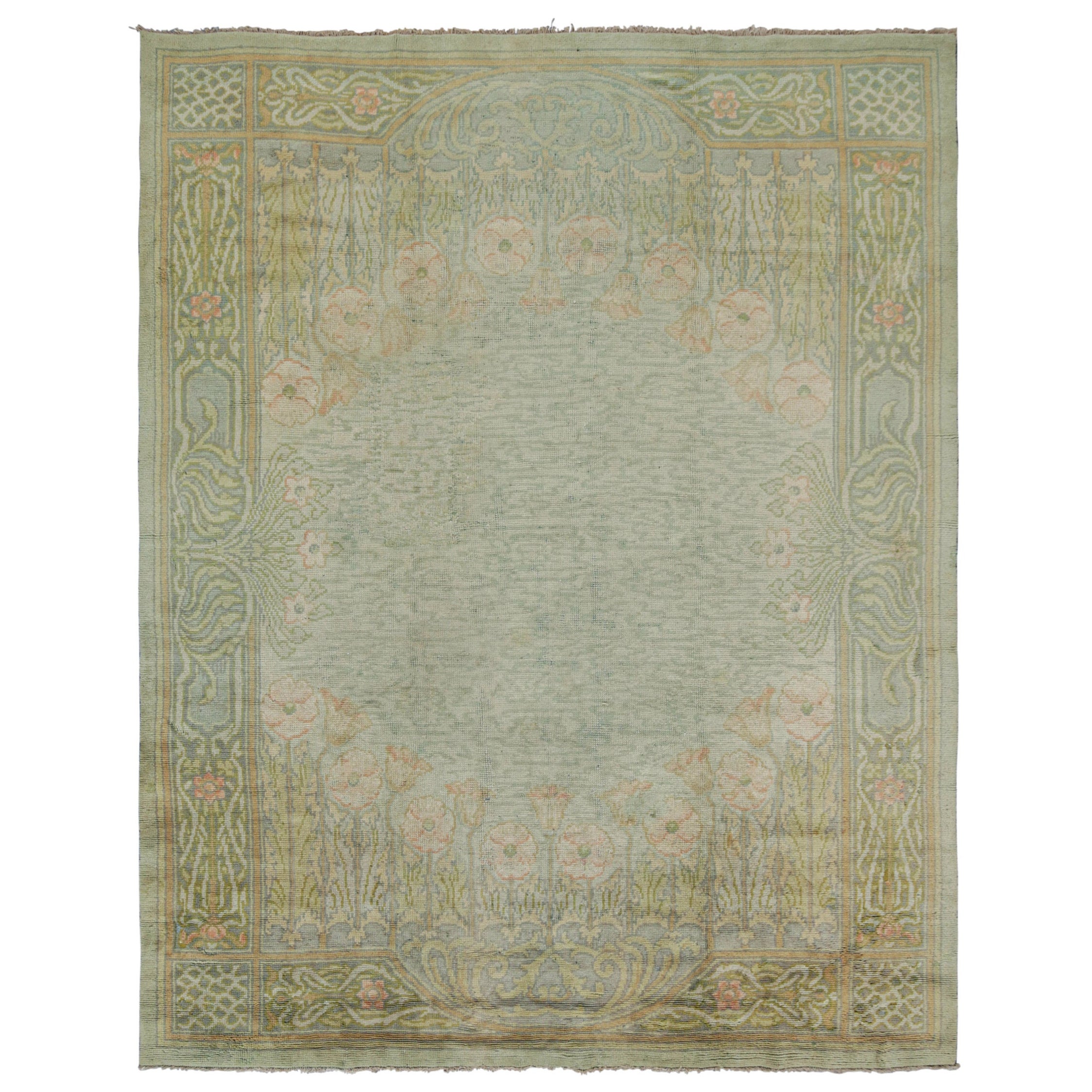 Tapis Voysey Arts & Crafts ancien vert avec motifs floraux, de Rug & Kilim