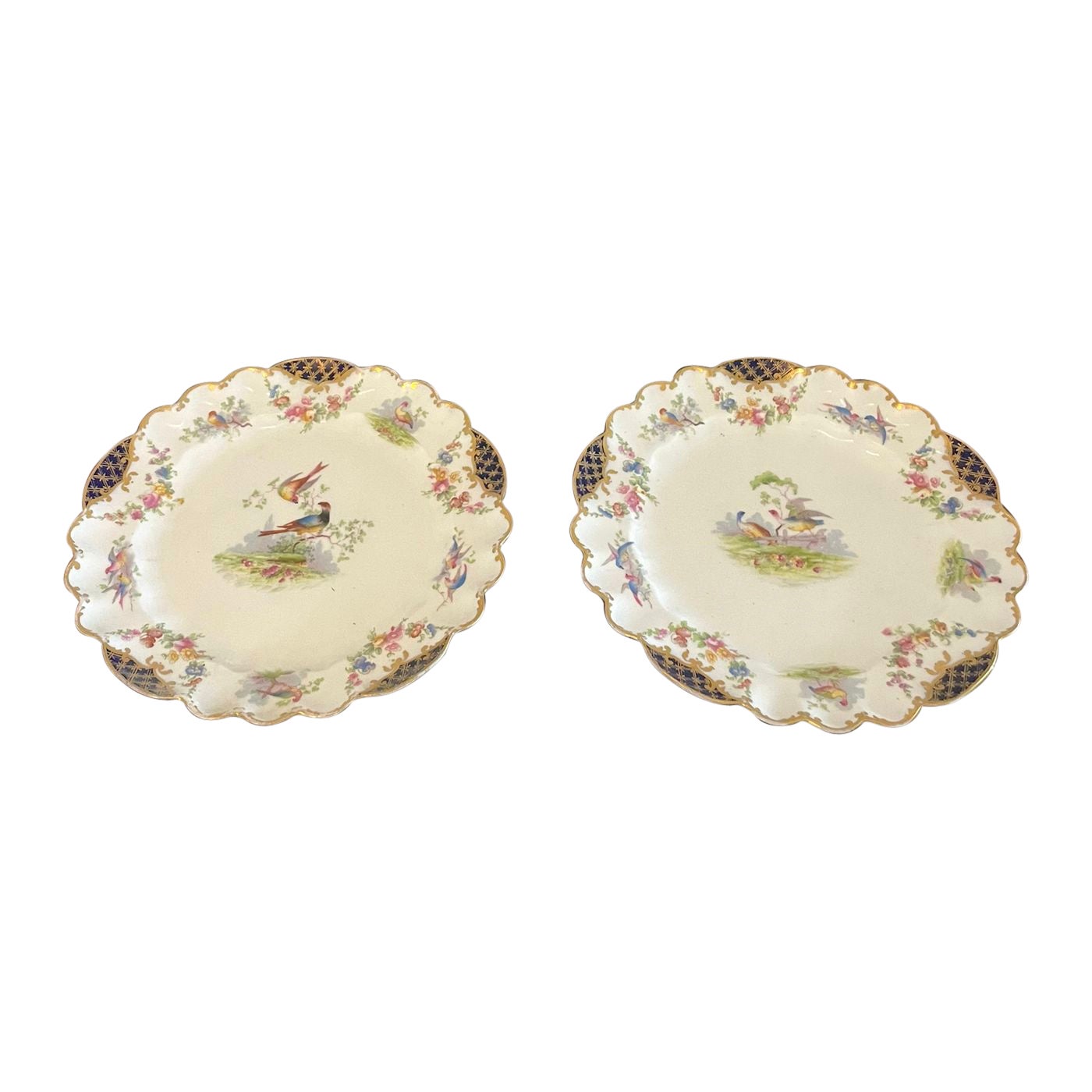 Quality Pair of Antique Hand Painted Crescent China Plates