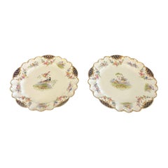  Quality Pair of Antique Hand Painted Crescent China Plates