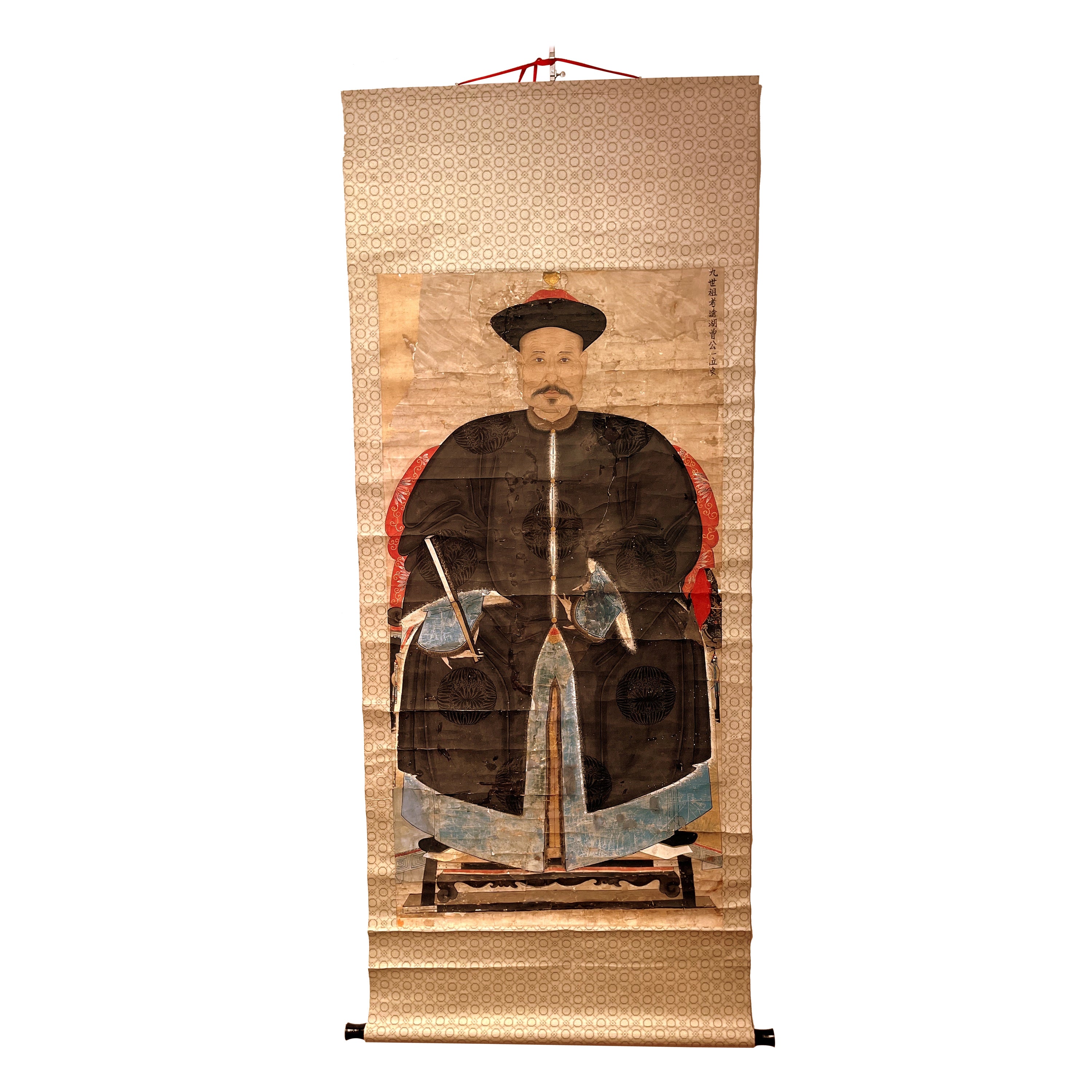 Large Chinese Ancestor Portrait Hanging Scroll Painting For Sale