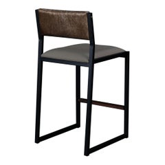 Shaker Counter Stool by AMBROZIA, Walnut, Sandle Vinyl, Light Brown Cowhide