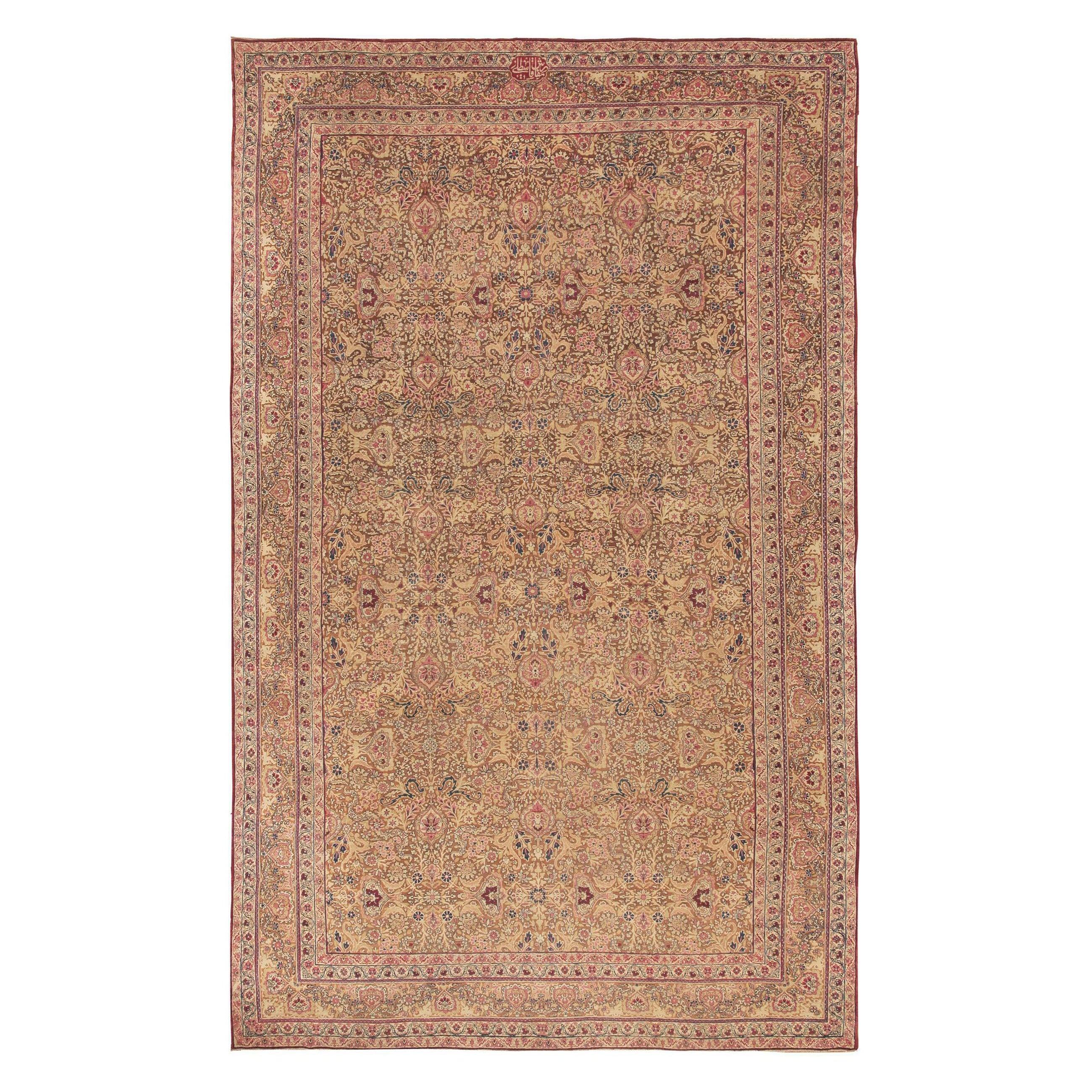 Antique Persian Kerman Carpet. Size: 11' 6" x 17' 9" For Sale