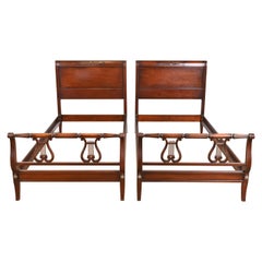 Kindel Furniture Federal Carved Mahogany Twin Beds, Circa 1960s