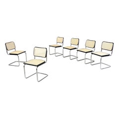 Used Italian modern Cesca style Chairs in black wood, straw and steel, 1970s