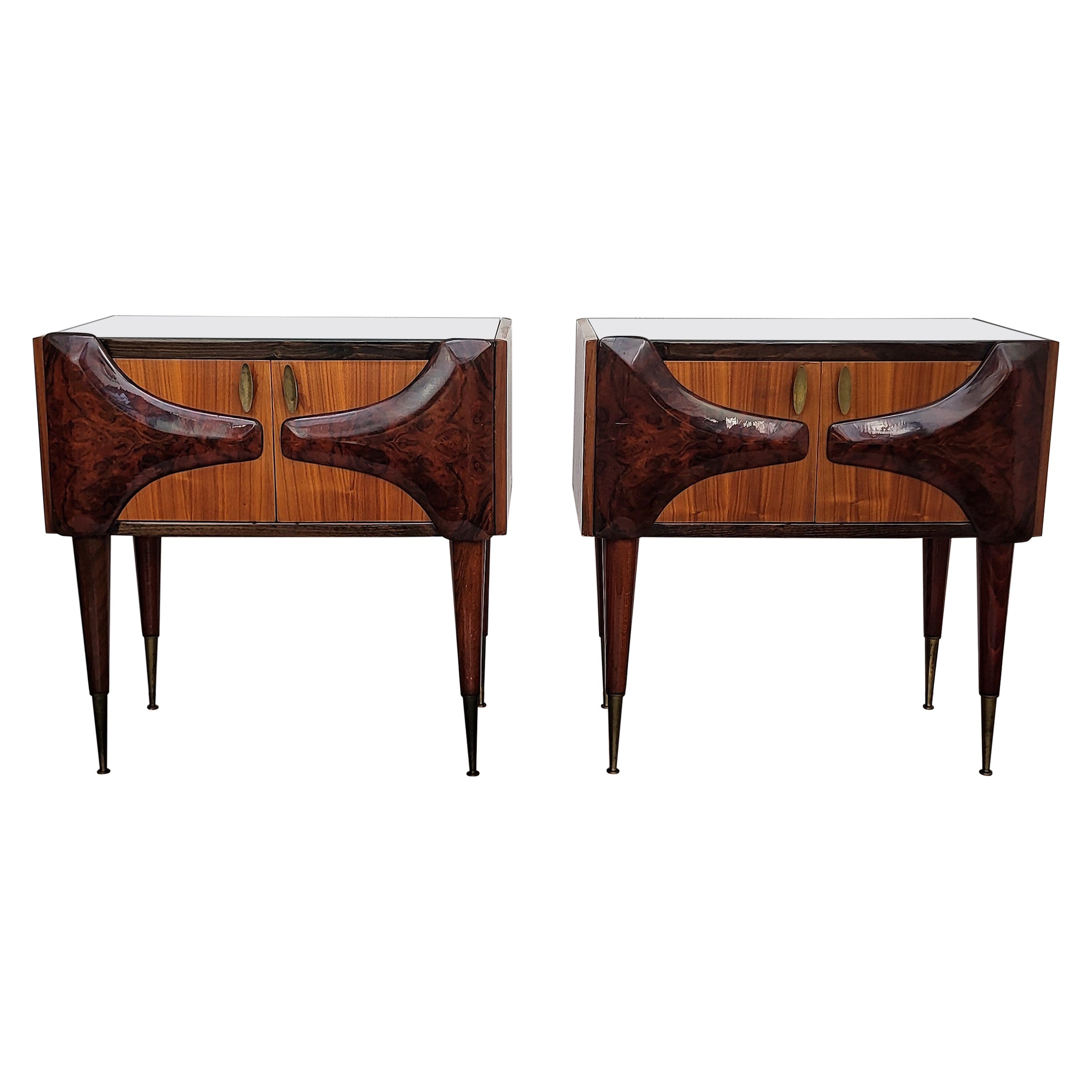Pair of Midcentury Italian Art Deco Nightstands Bedside Tables Walnut
