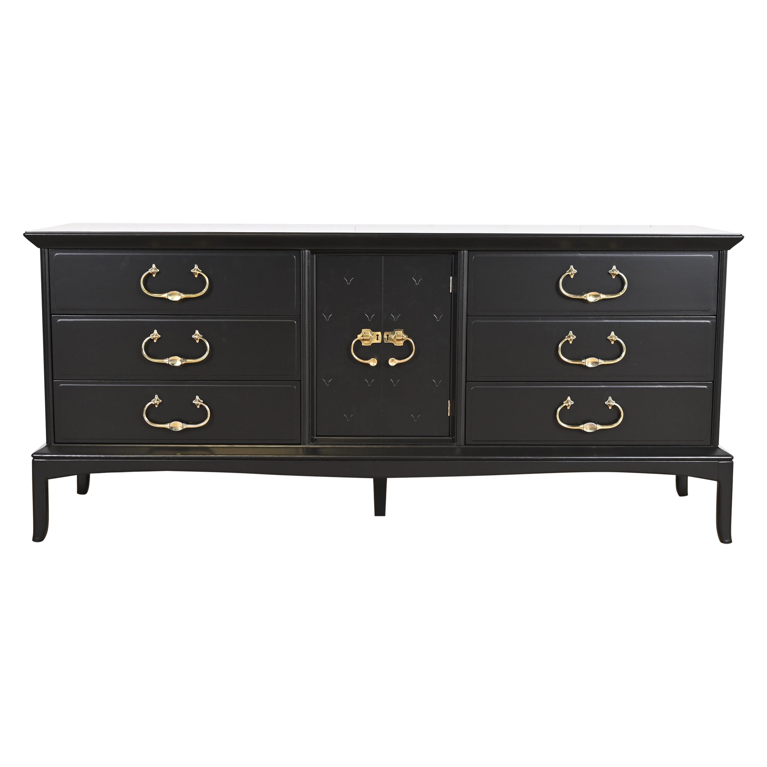 Thomasville Mid-Century Hollywood Regency Black Lacquered Dresser, Refinished