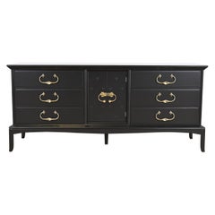 Thomasville Mid-Century Hollywood Regency Black Lacquered Dresser, Refinished