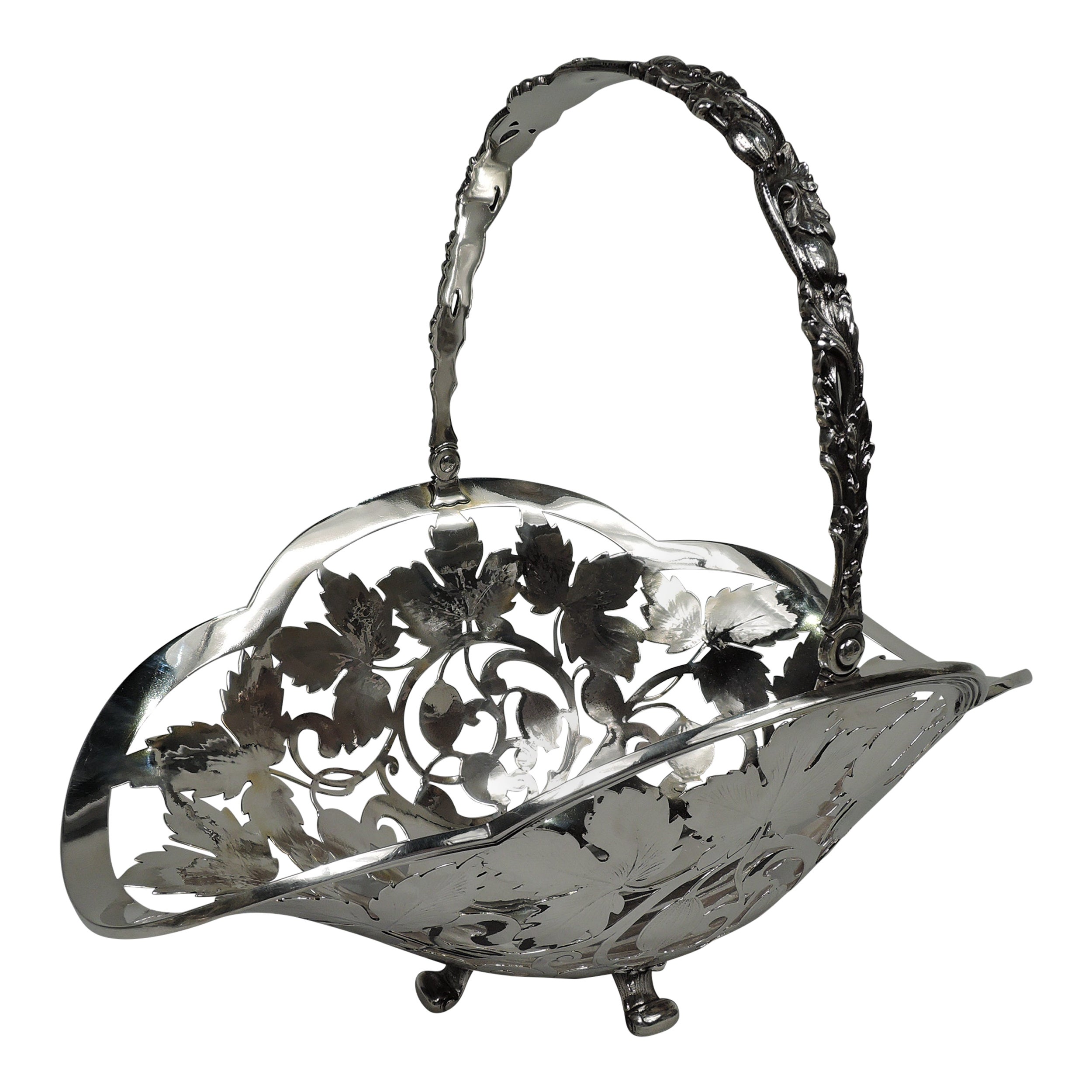 Pretty Tiffany Art Nouveau Sterling Silver Basket For Sale