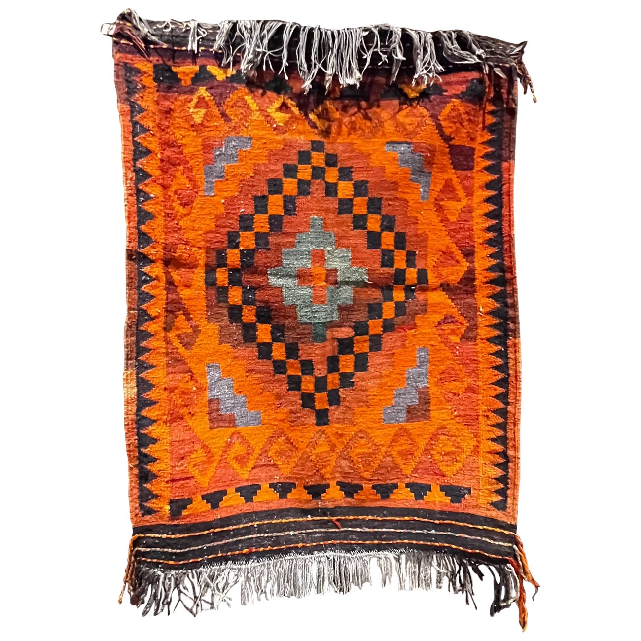 Vintage Navajo Textile Wall Art Hanging Tapestry Vibrant Orange For Sale