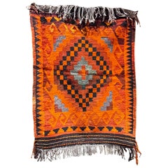 Vintage Navajo Textile Wall Art Hanging Tapestry Vibrant Orange