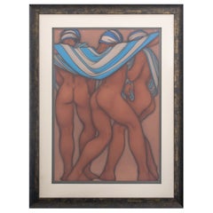 Illegibly Signed, "Muses" Pastel on Paper, 1984