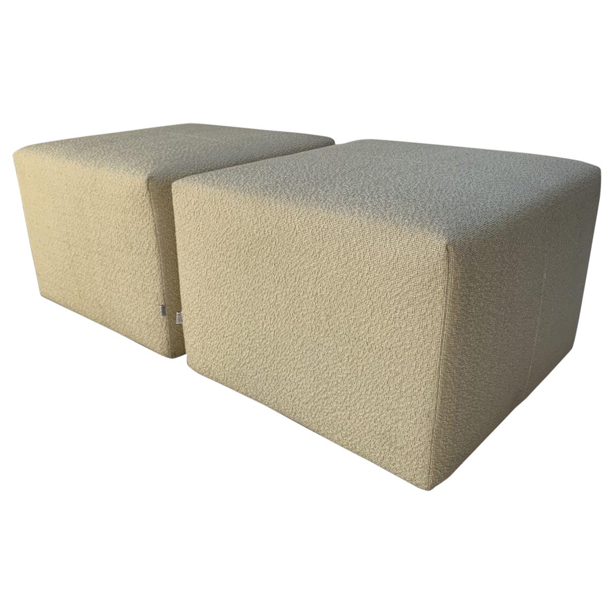 Pair Of B&B Italia “Charles” Footstools – In Ivory Boucle For Sale