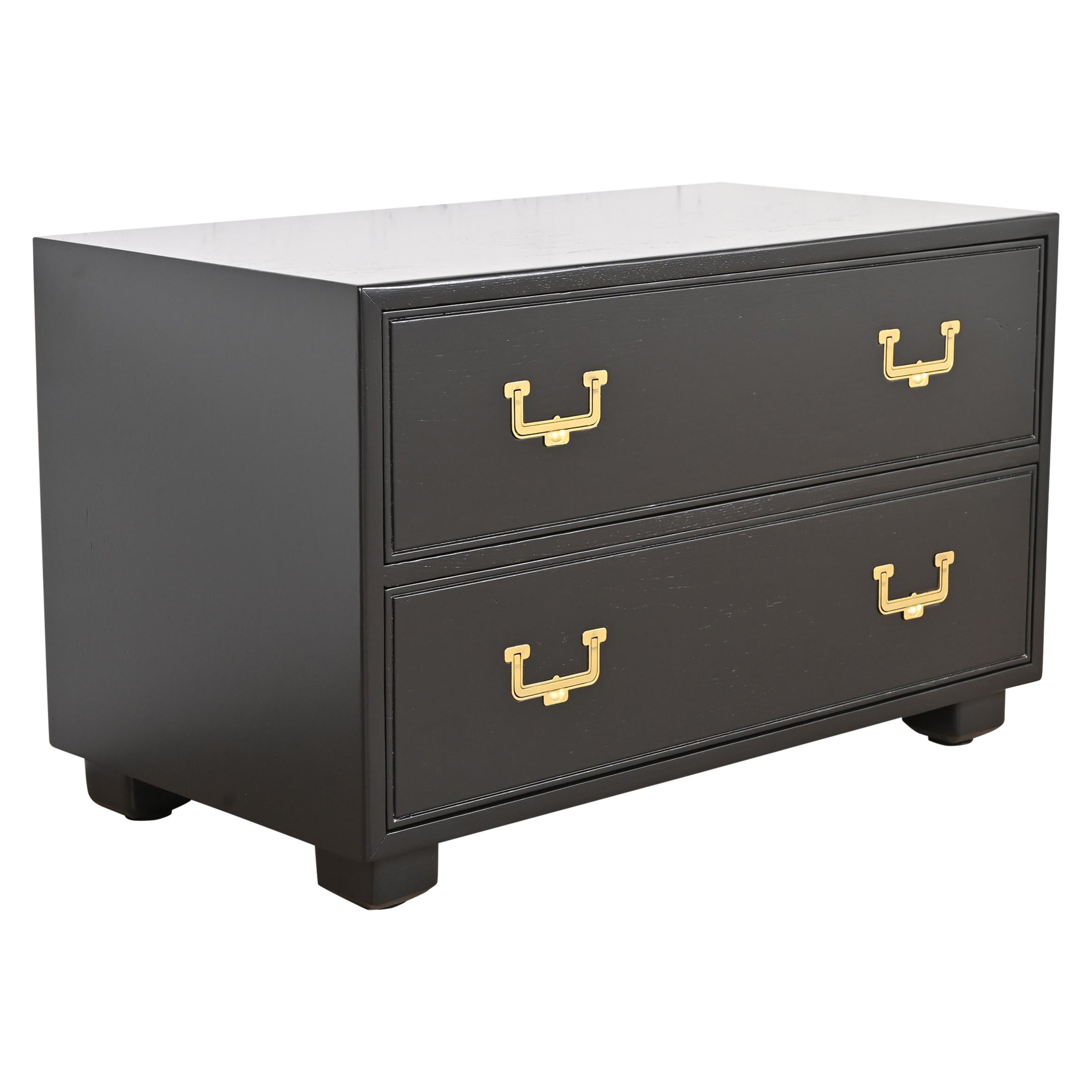 Henredon Hollywood Regency Black Lacquered Campaign Chest of Drawers, Refinished For Sale