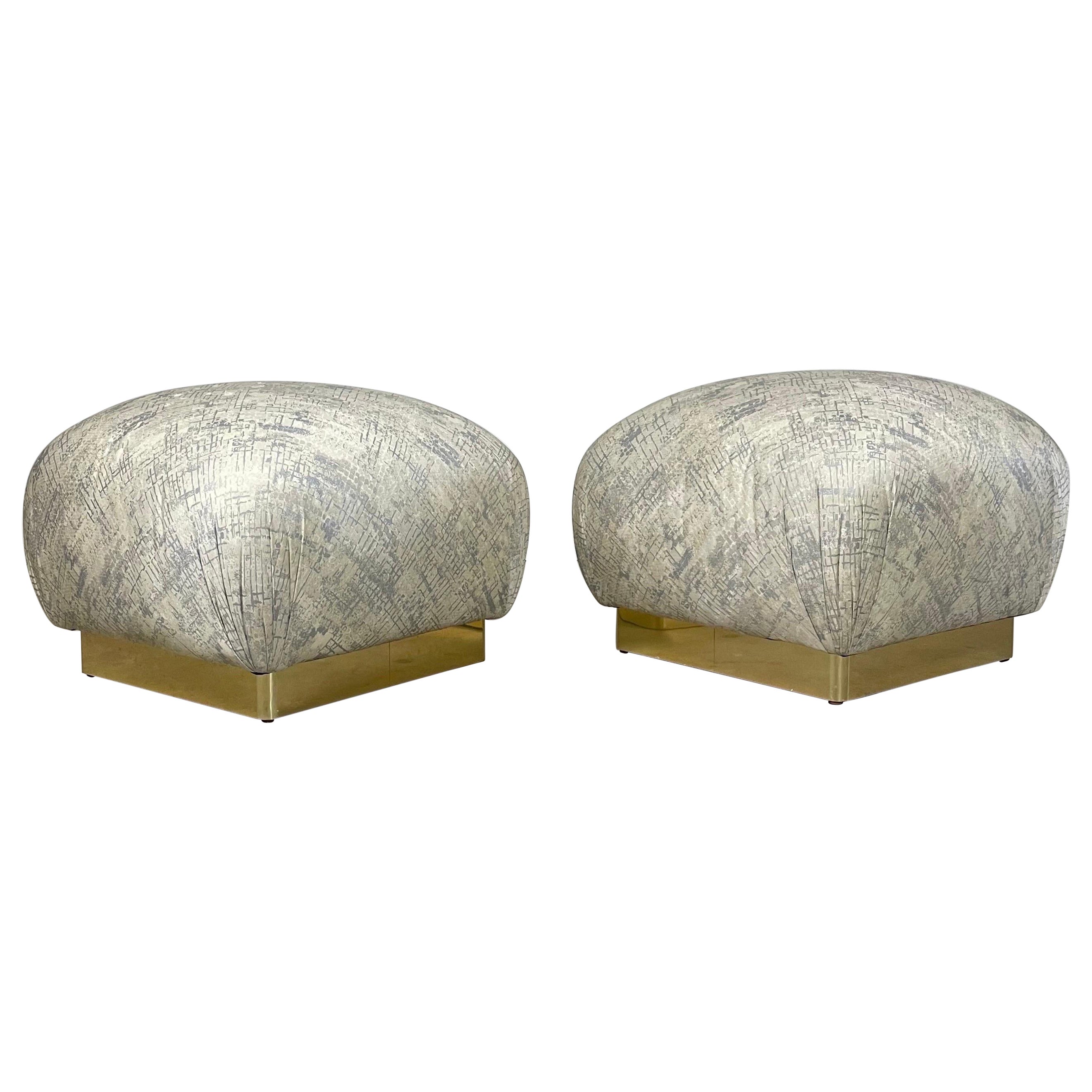 Pair of Brass Souffle Ottomans by Karl Springer For Sale
