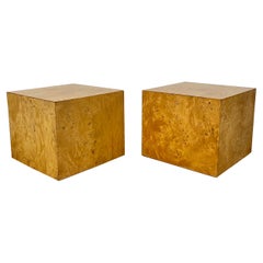 Set of Two Burl Cube Side Tables after Milo Baughman