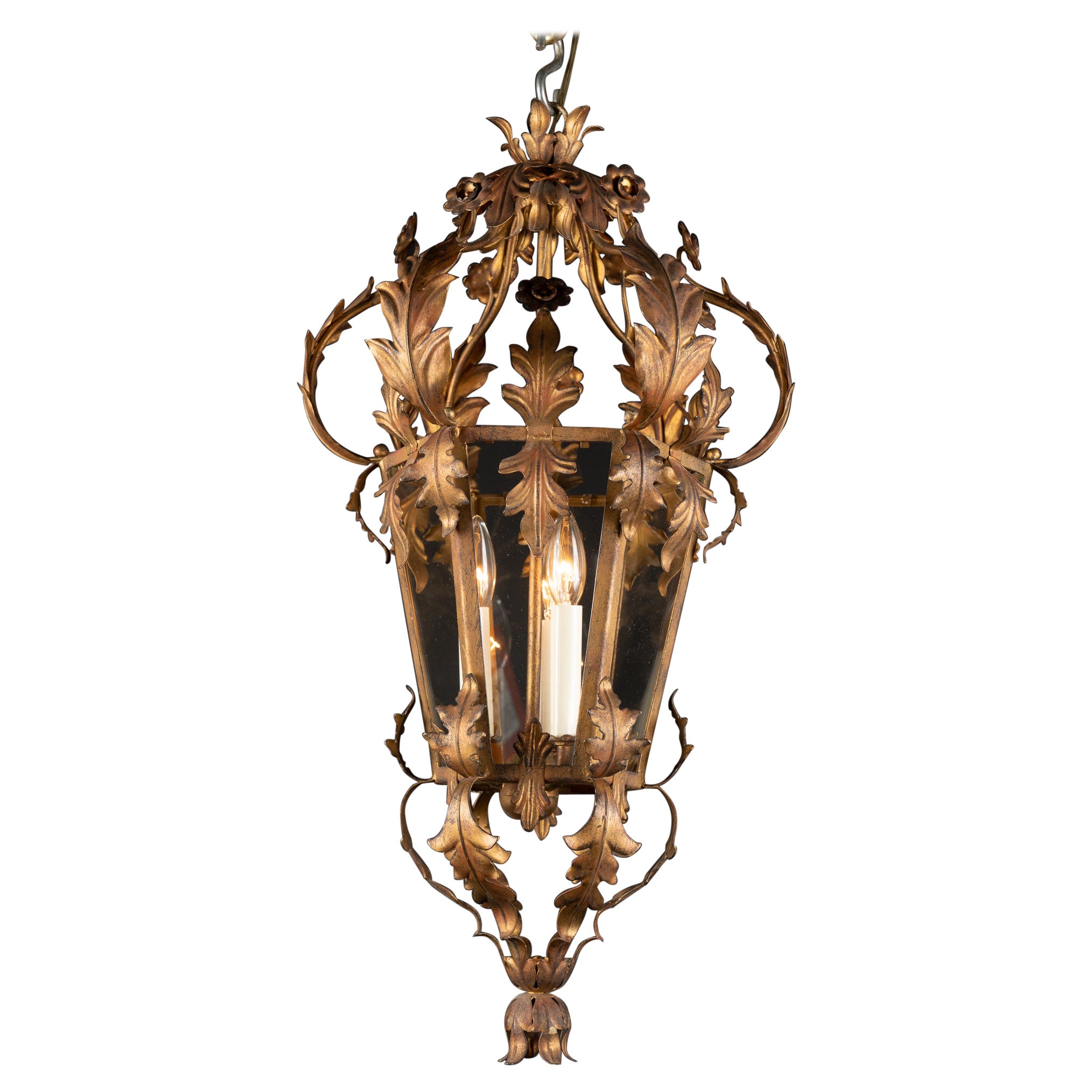 Italian Belle Epoque Gilded Tole Lantern, Early 20th Century