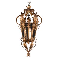 Antique Italian Belle Epoque Gilded Tole Lantern, Early 20th Century