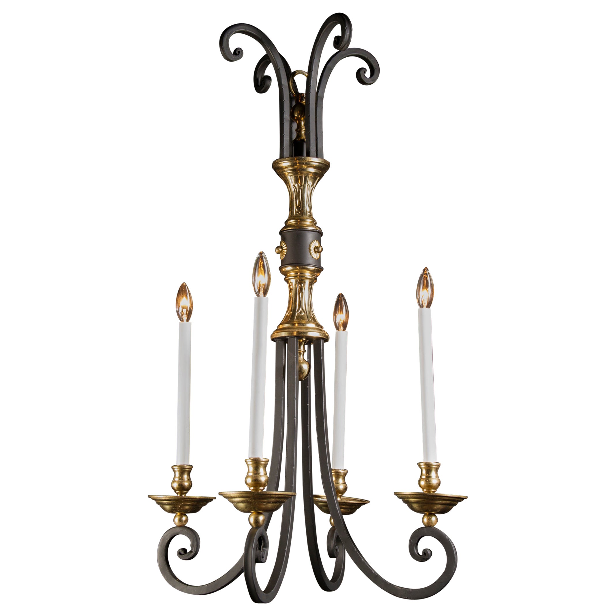Empire Wrought Iron and Brass Chandelier, Mid-20th Century For Sale