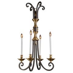Empire Wrought Iron and Brass Chandelier, Mid-20th Century