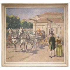 Used Swiss Oil Painting, La Porte Neuve in Geneva, by Édouard Elzingre