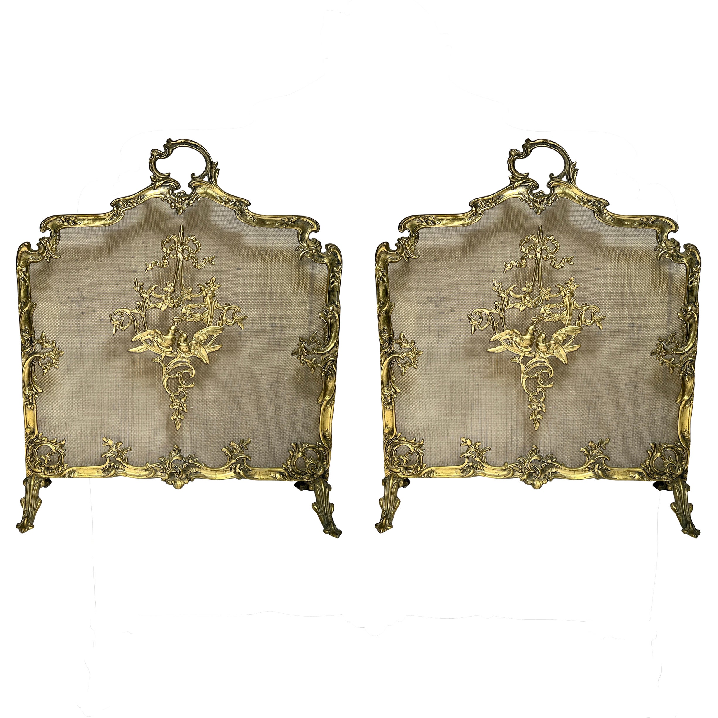 Pair of Antique French Fine Gold Bronze Fire Screens, Circa 1890.