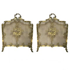 Pair of Antique French Fine Gold Bronze Fire Screens, Circa 1890.