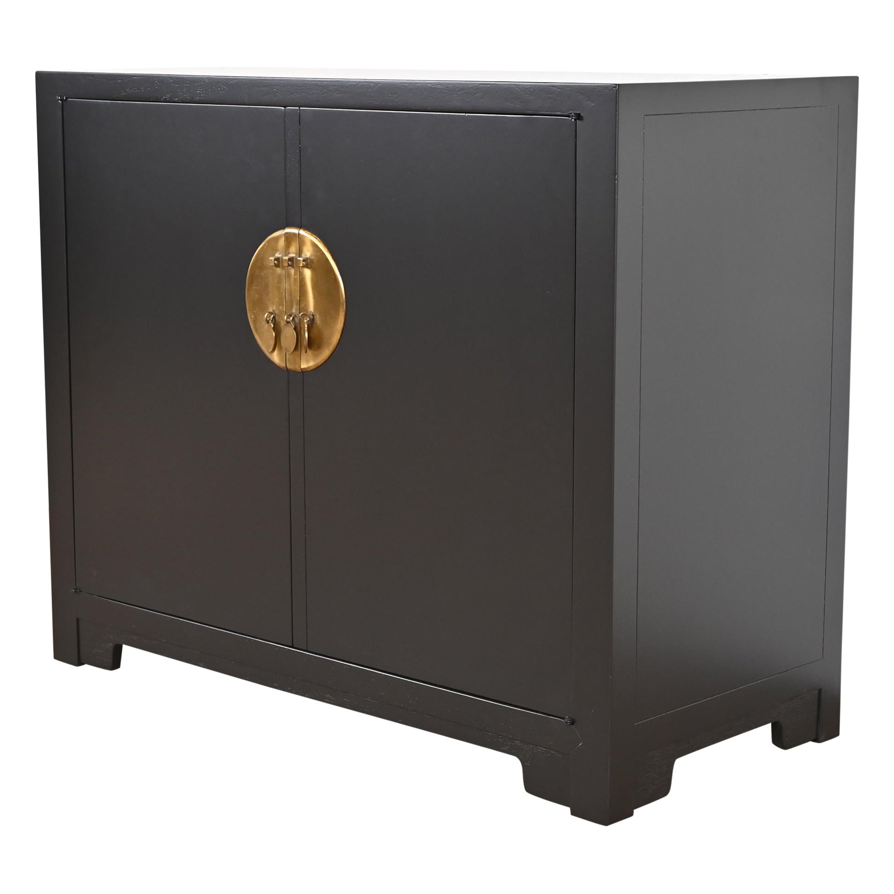 Michael Taylor for Baker Furniture Black Lacquered Bar Cabinet, Newly Refinished For Sale