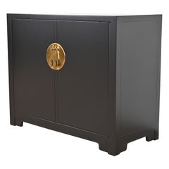 Michael Taylor for Baker Furniture Black Lacquered Bar Cabinet, Newly Refinished