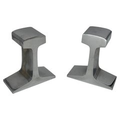 Pair, Modernist Chromed Steel Railroad Tie Bookends Circa 1980
