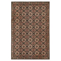 Antique Needlepoint rug in Brown with Botanical Florals, from Rug & Kilim