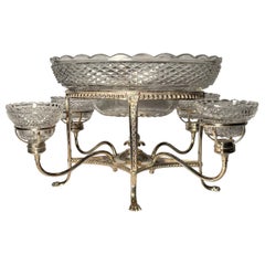 Antique English Silver Plated and Crystal Centerpiece, circa 1890-1910