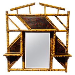 19th Century English Aesthetic Movement Lacquered Bamboo Wall Mirror / Shelf