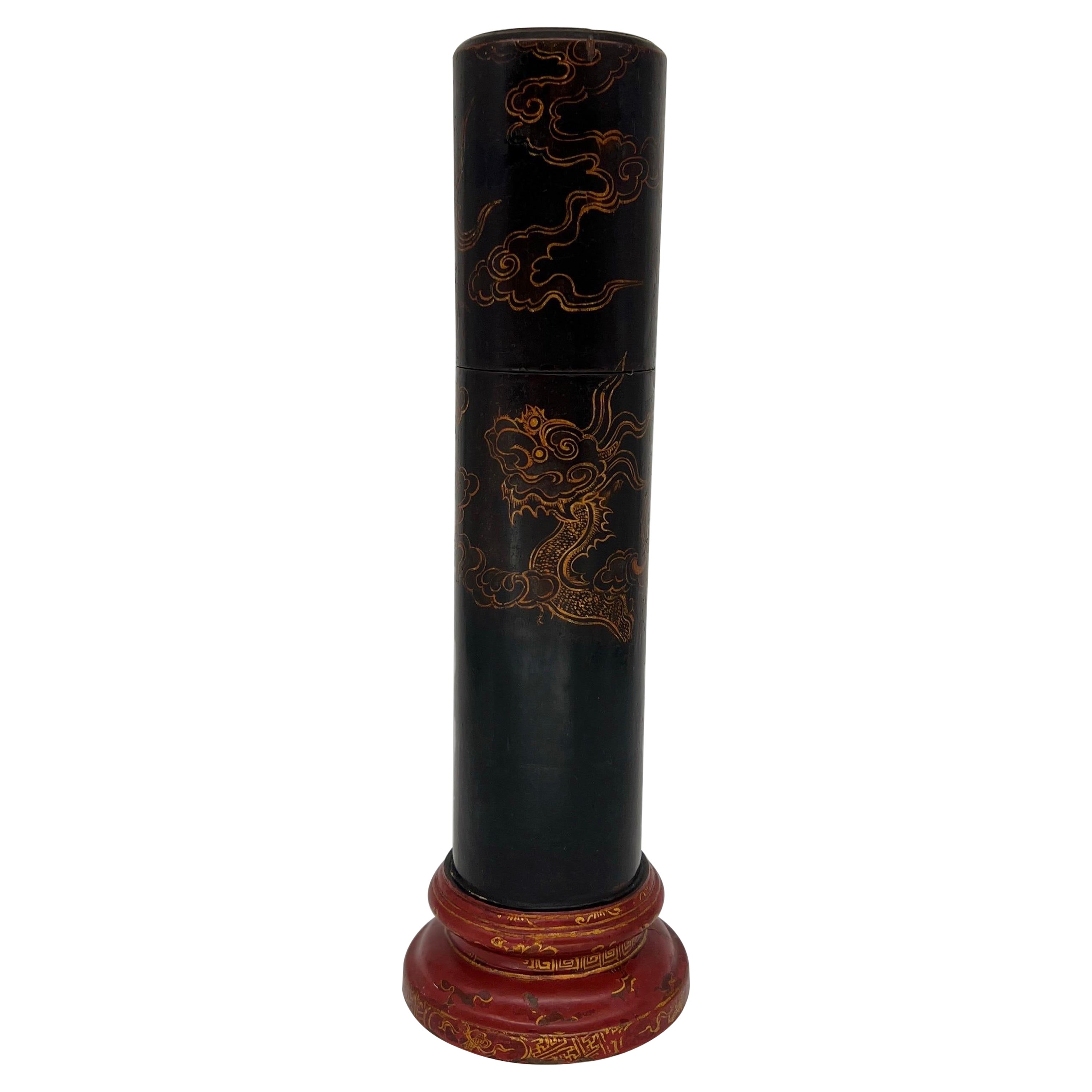 Vintage Japanese Lacquerware Cylindrical Fireplace Matchstrike Box For Sale