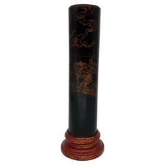 Vintage Japanese Lacquerware Cylindrical Fireplace Matchstrike Box