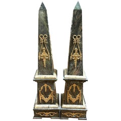 Antique Monumental Pair of French Empire Bronze Mounted Obelisks with Ormulu