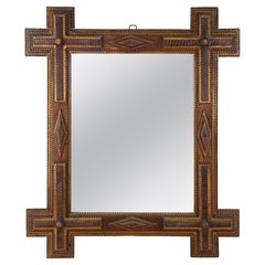 Tramp Art Rustic Wall Mirror Handcarved, Austria circa 1890