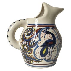 Vintage Hand-Painted Multicolored Ceramic Pitcher Vase