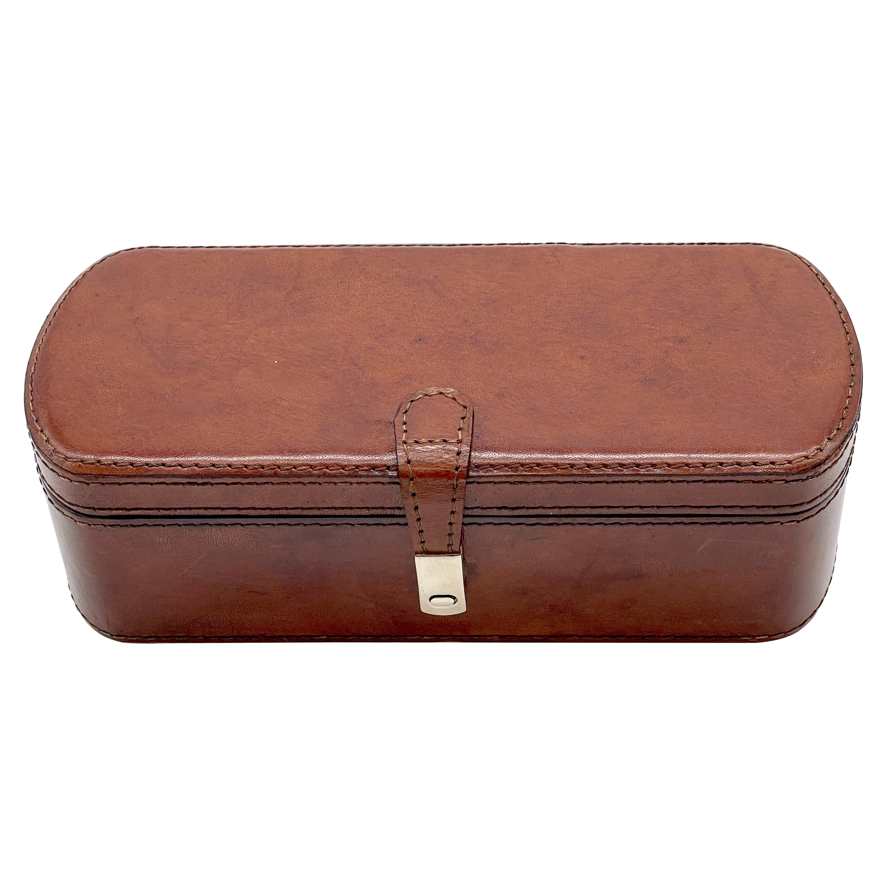English Stitched Saddle Leather Three-Section Watch Box  For Sale