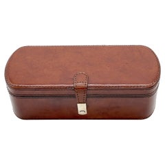 Antique English Stitched Saddle Leather Three-Section Watch Box 