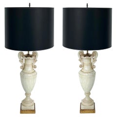 Vintage Monumental Alabaster Urn Table Lamps with Interior Lighting, Wired and Working