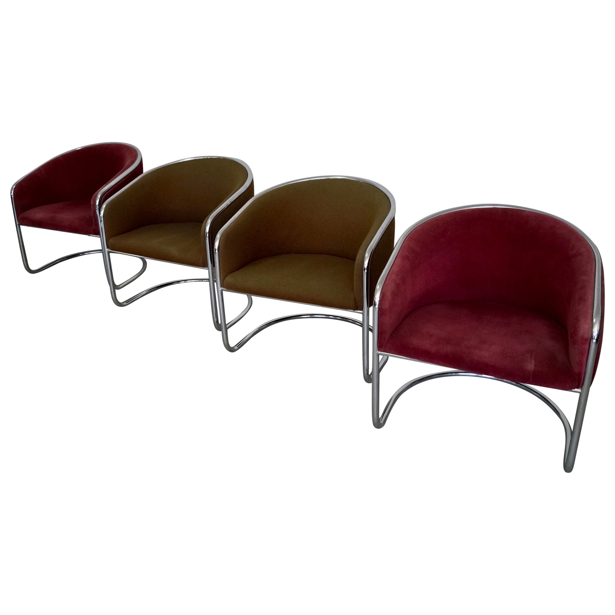 1970's Mid-Century Modern Thonet Chrome Armchairs - Set of Four For Sale